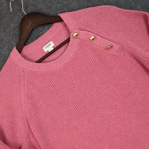 J.Crew Womens Pink Shaker Knit Button Shoulder Pullover Sweater Large L Cotton